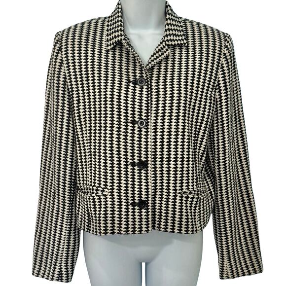 Vintage 90s Black White Houndstooth 100% Silk Cropped Blazer size XS Soiree - Picture 1 of 11